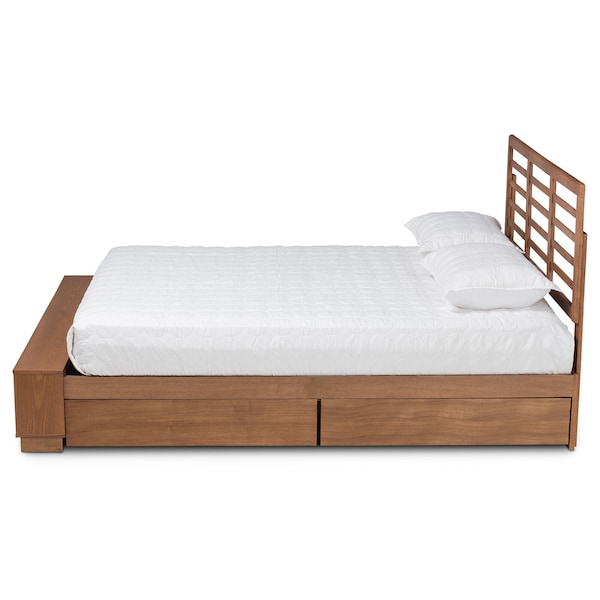 Baxton Studio Milana Ash Walnut Wood 4-Drawer King Size Platform Storage Bed - 173-9424-10670