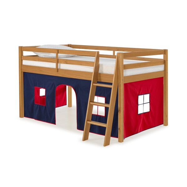 Alaterre Furniture Roxy Twin Wood Junior Loft Bed with Cinnamon with Blue and Red Bottom Tent - AJRX10CIATBRE