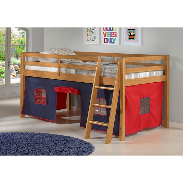 Alaterre Furniture Roxy Twin Wood Junior Loft Bed with Cinnamon with Blue and Red Bottom Tent - AJRX10CIATBRE