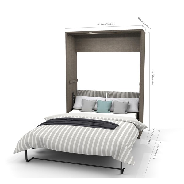 Bestar Cielo 119W Full Murphy Bed and 2 Shelving Units with Drawers (118W), Bark Grey & White - 80895-47