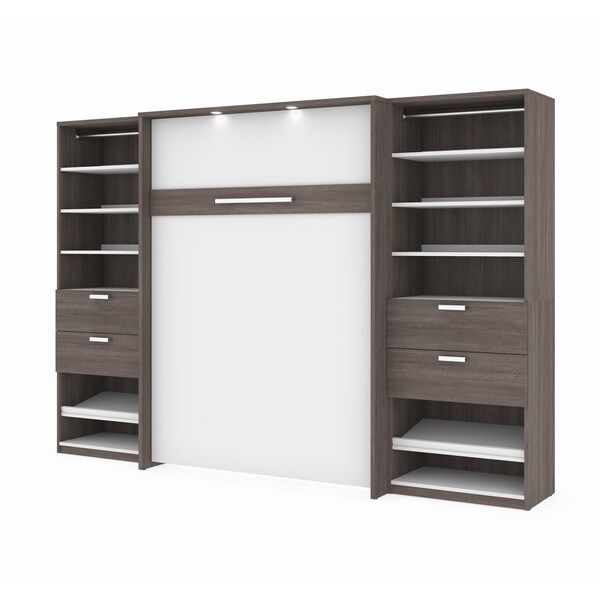 Bestar Cielo 119W Full Murphy Bed and 2 Shelving Units with Drawers (118W), Bark Grey & White - 80895-47