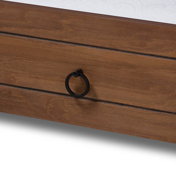 Baxton Studio Alya Walnut Wood Twin Size Daybed with Roll-Out Trundle Bed - 168-10832-10833