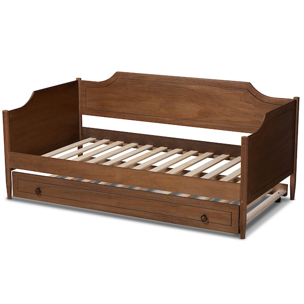 Baxton Studio Alya Walnut Wood Twin Size Daybed with Roll-Out Trundle Bed - 168-10832-10833