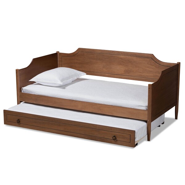 Baxton Studio Alya Walnut Wood Twin Size Daybed with Roll-Out Trundle Bed - 168-10832-10833