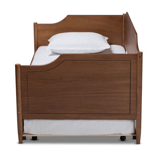 Baxton Studio Alya Walnut Wood Twin Size Daybed with Roll-Out Trundle Bed - 168-10832-10833
