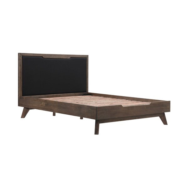 Armen Living Astoria 3 Piece Queen Bedroom Set in Oak with Black Faux Leather - SETAHBDQN3A
