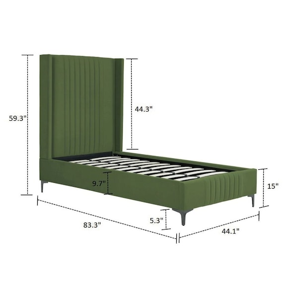 Manhattan Comfort Promenade Twin-Size Bed in Moss Green - BD010-TW-MG