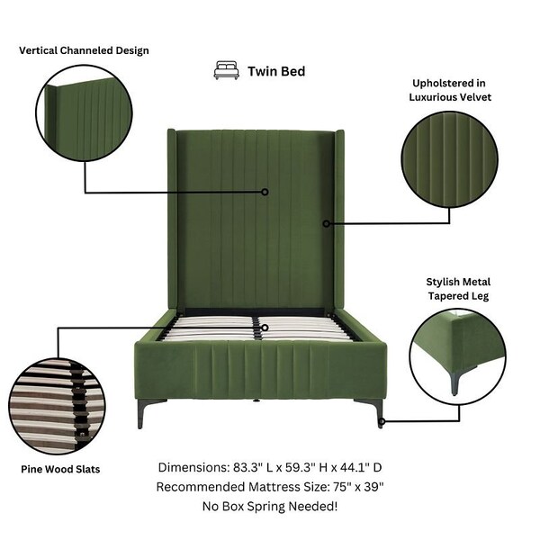 Manhattan Comfort Promenade Twin-Size Bed in Moss Green - BD010-TW-MG