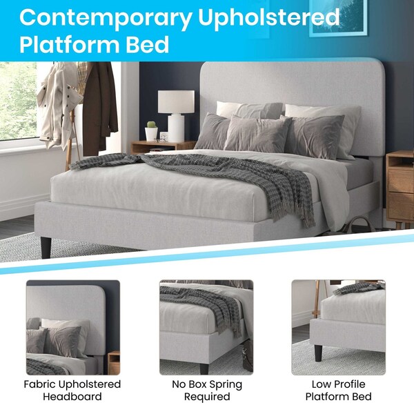 Flash Furniture Light Grey Queen Fabric Upholstered Platform Bed - HG-3WPB21-Q03-Q-GY-GG