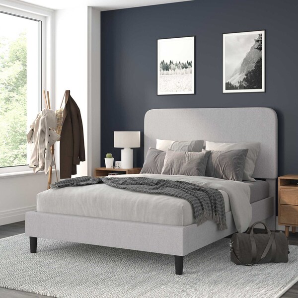 Flash Furniture Light Grey Queen Fabric Upholstered Platform Bed - HG-3WPB21-Q03-Q-GY-GG