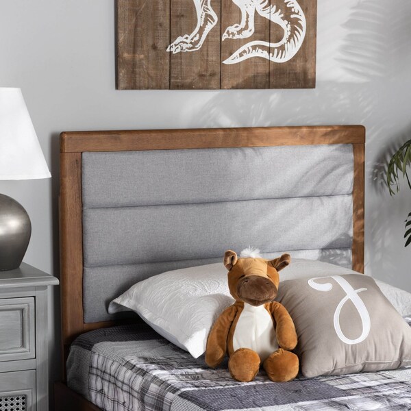 Baxton Studio Dexter Modern Light Grey Fabric Upholstered and Walnut Brown Finished Wood Headboard-Twin - 191-11530-ZORO