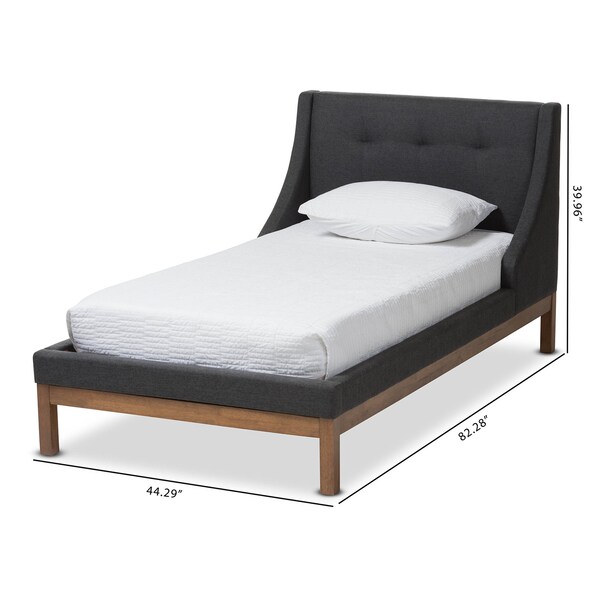 Baxton Studio Louvain Grey Upholstered Walnut-Finished Twin Sized Platform Bed - 146-8153