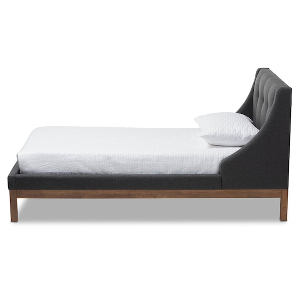 Baxton Studio Louvain Grey Upholstered Walnut-Finished Twin Sized Platform Bed - 146-8153