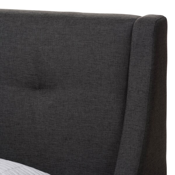 Baxton Studio Louvain Grey Upholstered Walnut-Finished Twin Sized Platform Bed - 146-8153