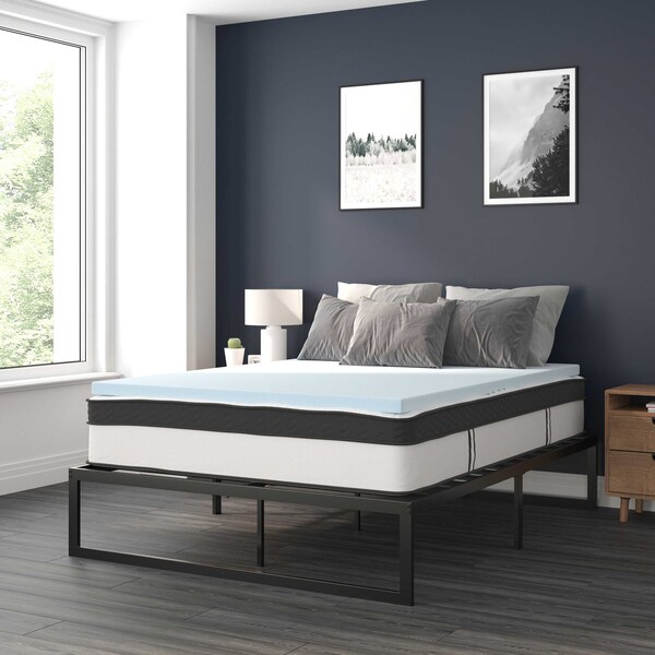 Flash Furniture 12" Queen Mattress, 14" Bed frame & 3" Topper Set - XU-BD10-12PSM2M35-Q-GG