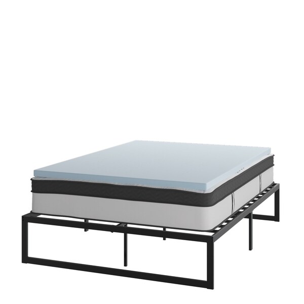 Flash Furniture 12" Queen Mattress, 14" Bed frame & 3" Topper Set - XU-BD10-12PSM2M35-Q-GG