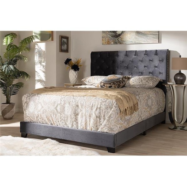 Baxton Studio Baxton Studio Candace-Grey-Full Candace Luxe & Glamour Dark Grey Velvet Upholstered Bed - Full Size - CANDACE-GREY-FULL