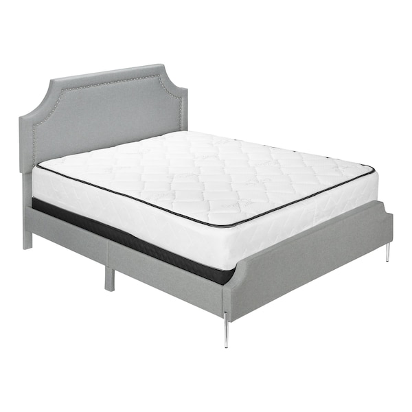 Monarch Specialties Bed, Queen Size, Bedroom, Upholstered, Grey Linen Look, Chrome Metal Legs, Transitional - I 6035Q