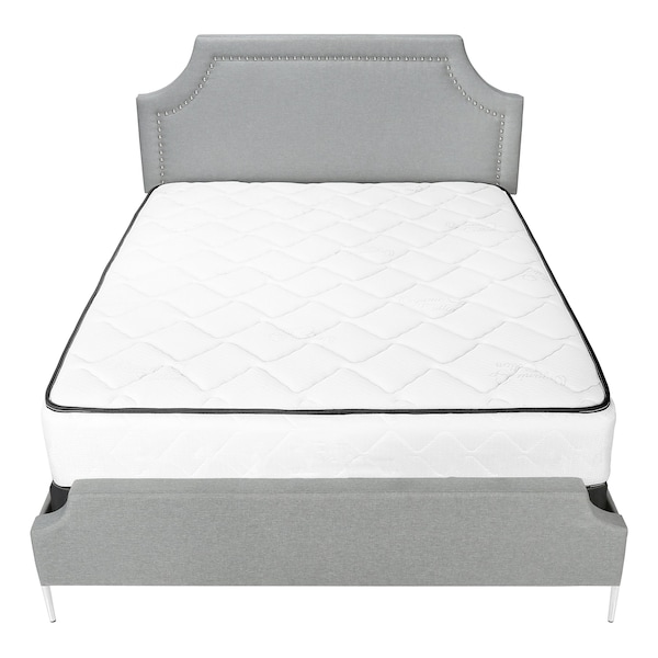 Monarch Specialties Bed, Queen Size, Bedroom, Upholstered, Grey Linen Look, Chrome Metal Legs, Transitional - I 6035Q