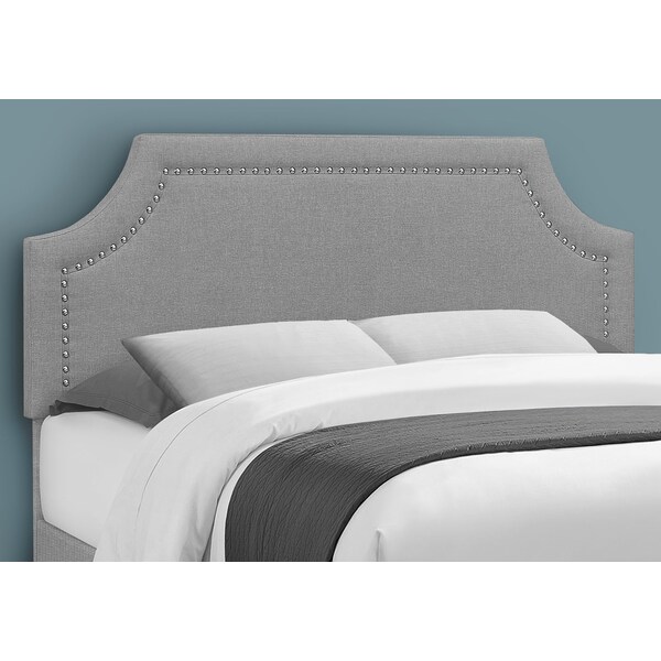 Monarch Specialties Bed, Queen Size, Bedroom, Upholstered, Grey Linen Look, Chrome Metal Legs, Transitional - I 6035Q