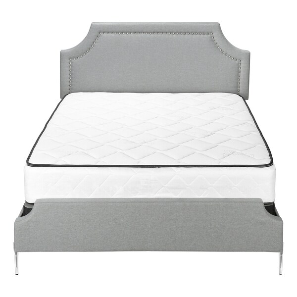 Monarch Specialties Bed, Queen Size, Bedroom, Upholstered, Grey Linen Look, Chrome Metal Legs, Transitional - I 6035Q