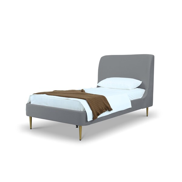 Manhattan Comfort Mid-Century Modern Bedframe with Headboard for Bedroom Use - BD003-TW-GY