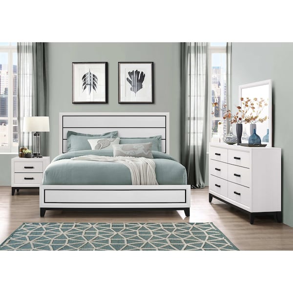 Global Furniture Usa Rustic Transitional Foil Kate White King Bed Group - 2855