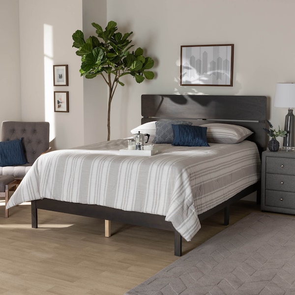 Baxton Studio Anthony Dark Grey Oak Finished Wood Queen Size Panel Bed - 167-10727