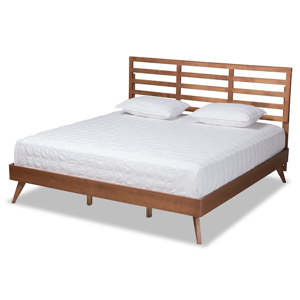 Baxton Studio Shiro Mid-Century Modern Ash Walnut Finished Wood King Size Platform Bed - 182-11107-9409-ZORO