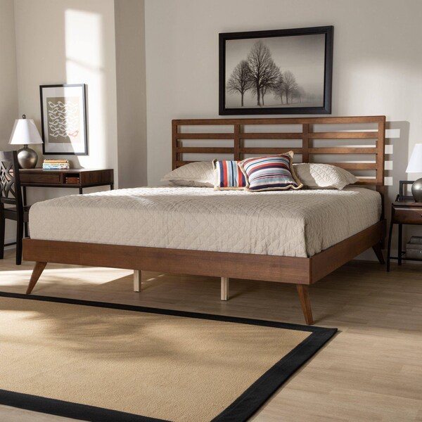 Baxton Studio Shiro Mid-Century Modern Ash Walnut Finished Wood King Size Platform Bed - 182-11107-9409-ZORO