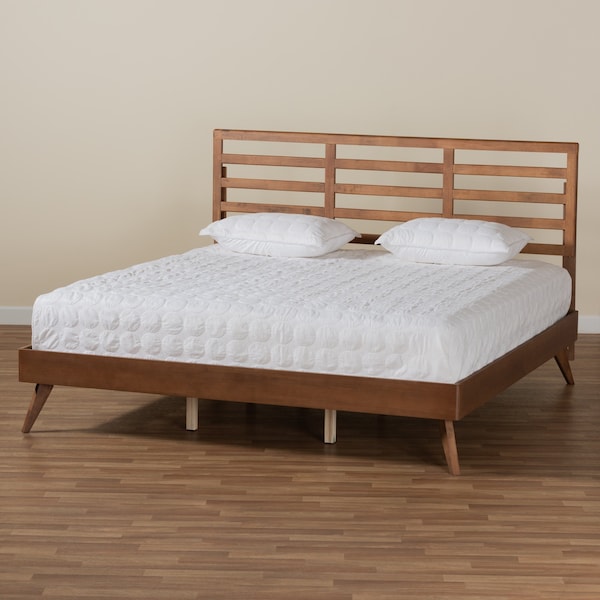 Baxton Studio Shiro Mid-Century Modern Ash Walnut Finished Wood King Size Platform Bed - 182-11107-9409-ZORO