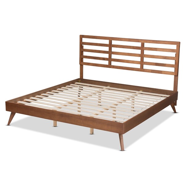 Baxton Studio Shiro Mid-Century Modern Ash Walnut Finished Wood King Size Platform Bed - 182-11107-9409-ZORO