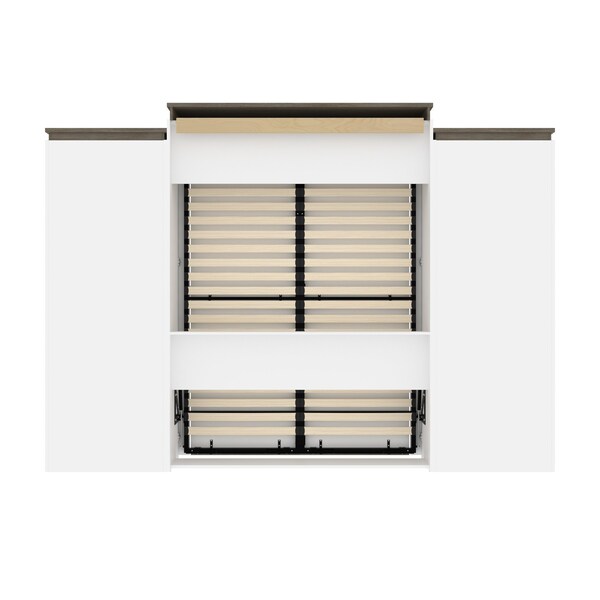 Bestar Orion 124W Queen Murphy Bed with 2 Shelving Units (125W), White & Walnut Grey - 116886-000017