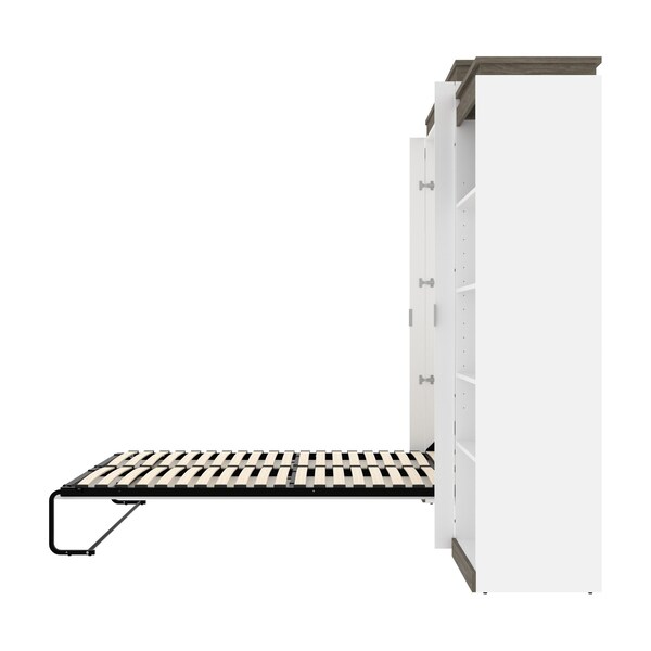 Bestar Orion 124W Queen Murphy Bed with 2 Shelving Units (125W), White & Walnut Grey - 116886-000017