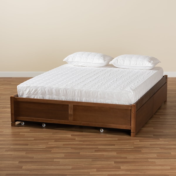 Baxton Studio Yara ModernWalnut Brown Finished Wood Queen Size 4-Drawer Platform Storage Bed Frame - 196-11508-ZORO