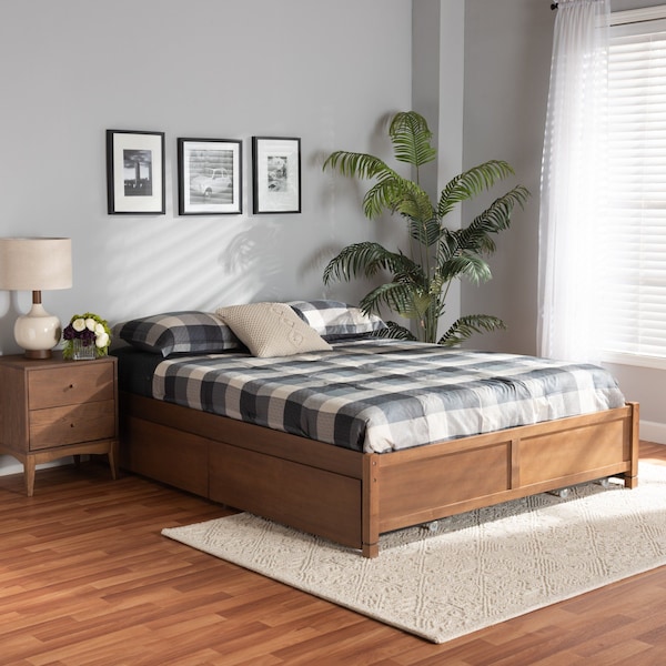 Baxton Studio Yara ModernWalnut Brown Finished Wood Queen Size 4-Drawer Platform Storage Bed Frame - 196-11508-ZORO