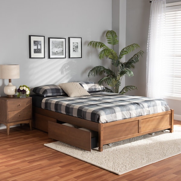 Baxton Studio Yara ModernWalnut Brown Finished Wood Queen Size 4-Drawer Platform Storage Bed Frame - 196-11508-ZORO