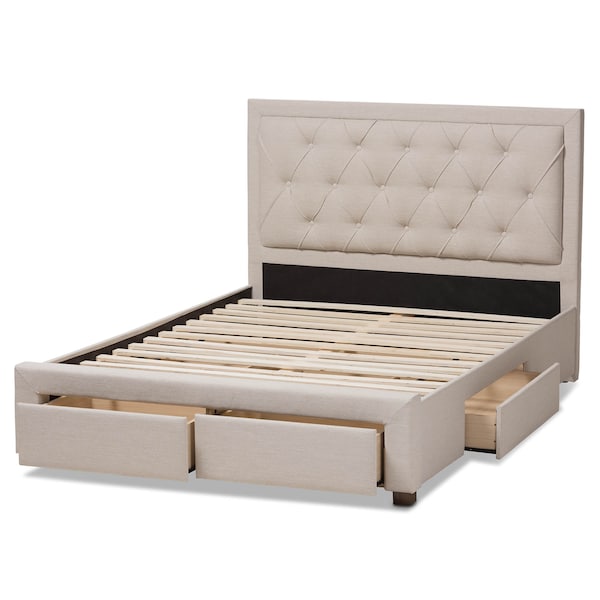 Baxton Studio Aurelie Modern Light Beige Upholstered King Size Storage Bed - 145-8127