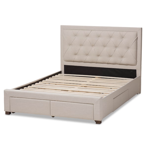 Baxton Studio Aurelie Modern Light Beige Upholstered King Size Storage Bed - 145-8127