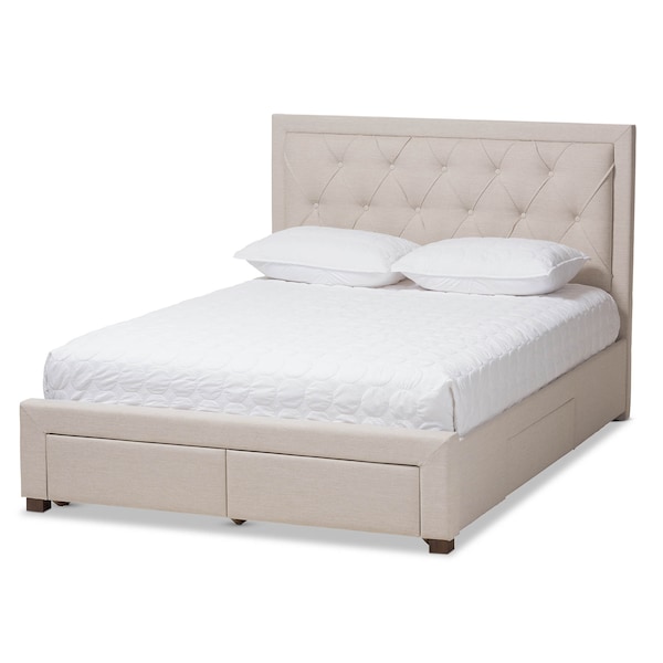 Baxton Studio Aurelie Modern Light Beige Upholstered King Size Storage Bed - 145-8127