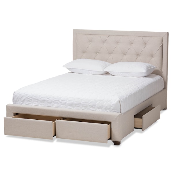 Baxton Studio Aurelie Modern Light Beige Upholstered King Size Storage Bed - 145-8127