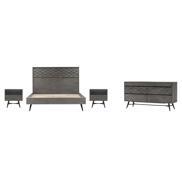 Armen Living Makena 4 Piece King Bedroom Set in Gray Acacia Wood - SETMKBDKG4A