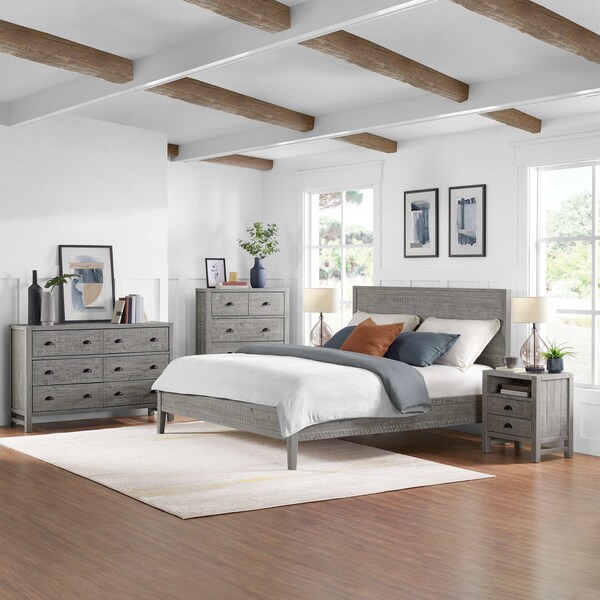 Alaterre Furniture Arden 5-Pc Wood Bedroom Set w/King Bed, Two 2-Drwr Nightstands, 5-Drwr Chest, 6-Drwr Dresser, Gray - ANAN011344032
