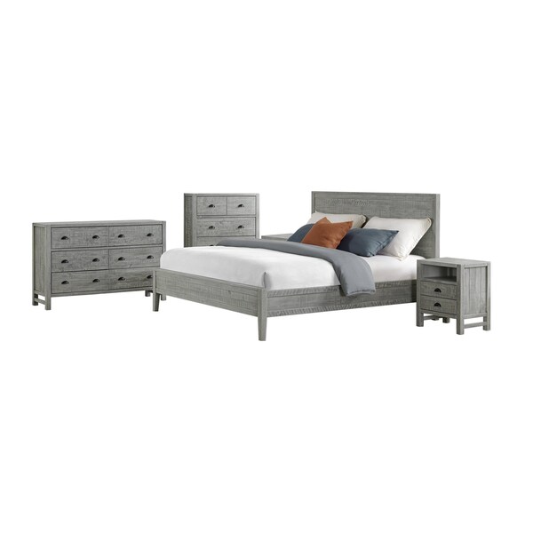Alaterre Furniture Arden 5-Pc Wood Bedroom Set w/King Bed, Two 2-Drwr Nightstands, 5-Drwr Chest, 6-Drwr Dresser, Gray - ANAN011344032