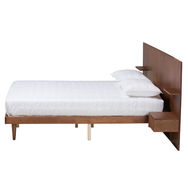 Baxton Studio Graham Mid-Century Ash Walnut Finished Wood Queen Size Platform Bed with Built-In Nightstands - 226-12893-ZORO