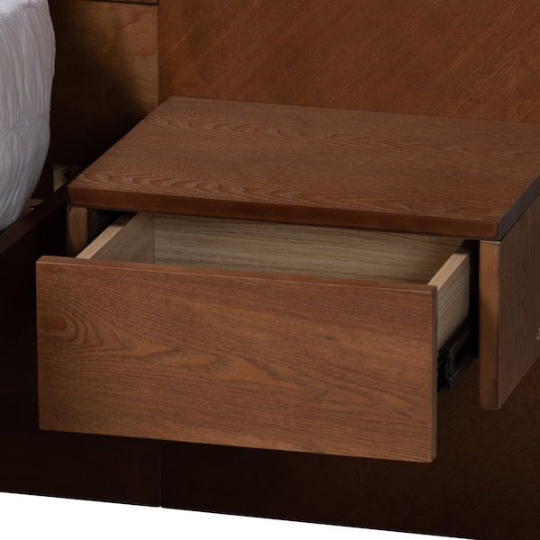 Baxton Studio Graham Mid-Century Ash Walnut Finished Wood Queen Size Platform Bed with Built-In Nightstands - 226-12893-ZORO
