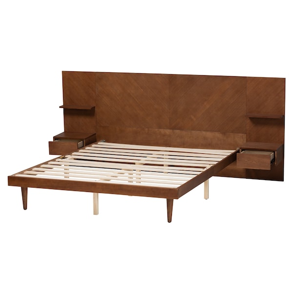 Baxton Studio Graham Mid-Century Ash Walnut Finished Wood Queen Size Platform Bed with Built-In Nightstands - 226-12893-ZORO