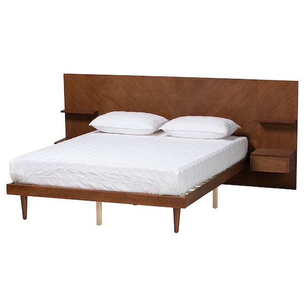 Baxton Studio Graham Mid-Century Ash Walnut Finished Wood Queen Size Platform Bed with Built-In Nightstands - 226-12893-ZORO