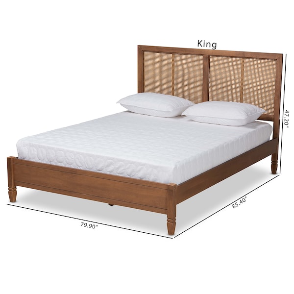 Baxton Studio Redmond Mid-Century Modern Walnut Brown Finished Wood and Synthetic Rattan King Size Platform Bed - 183-11059-ZORO