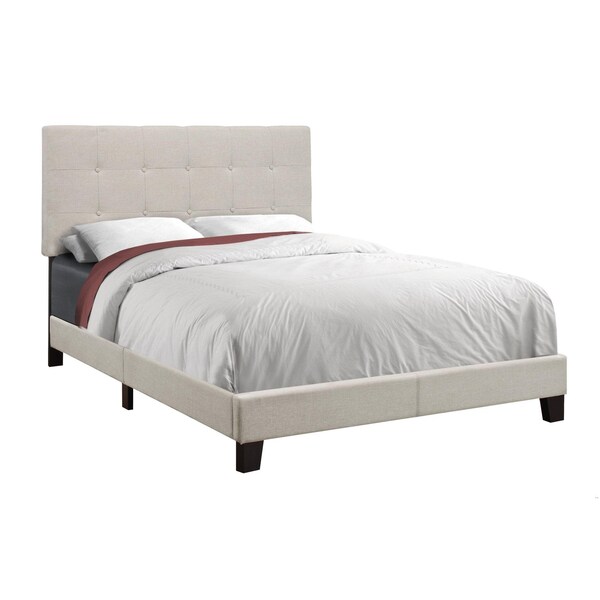 Homeroots 45.75 in. Beige & Black Solid Wood, MDF, Foam & Linen Full Size Bed - 333287